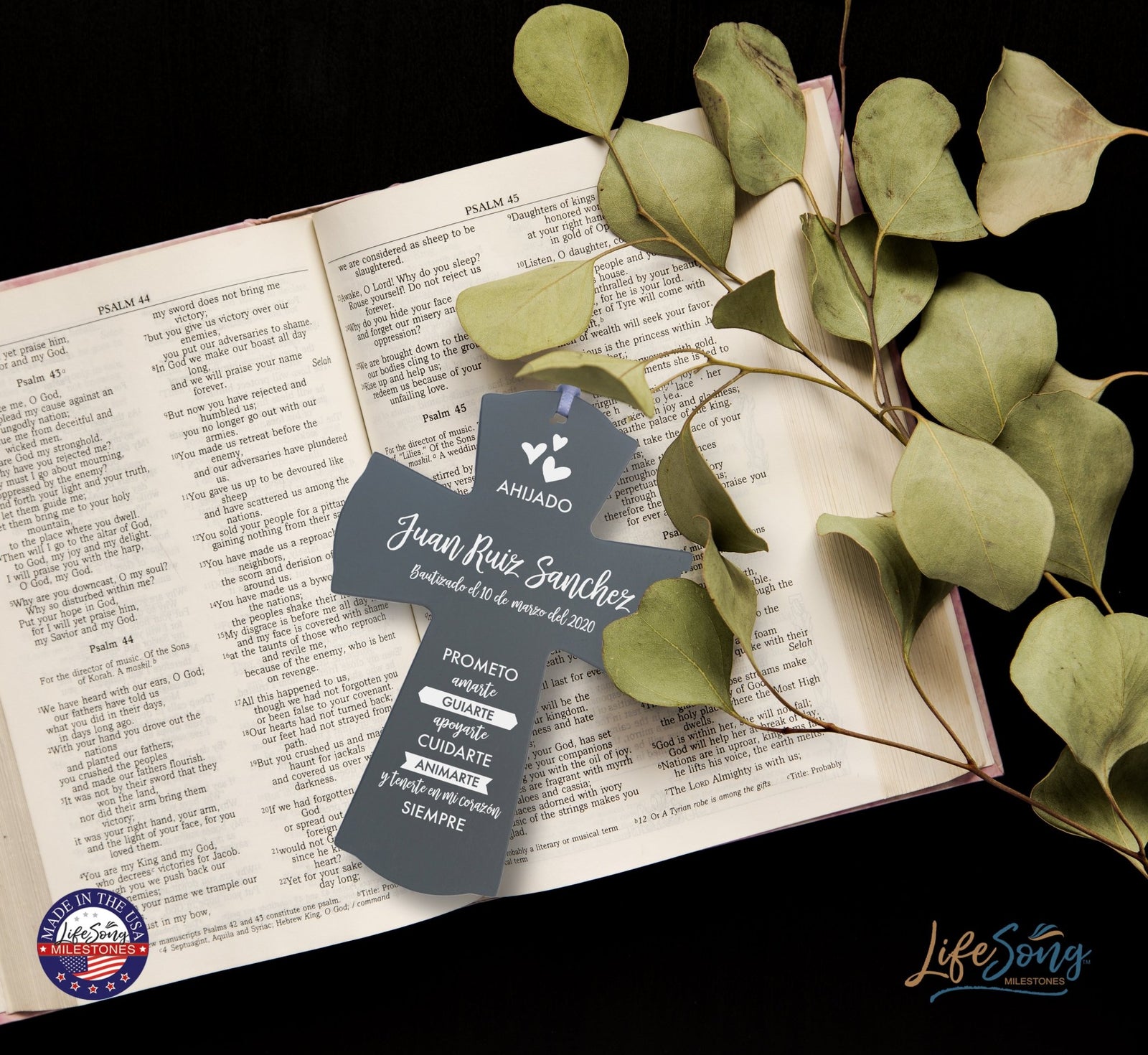 Personalized Baptism Mini Wall Cross Spanish Verse - I Promise To Love You - LifeSong Milestones