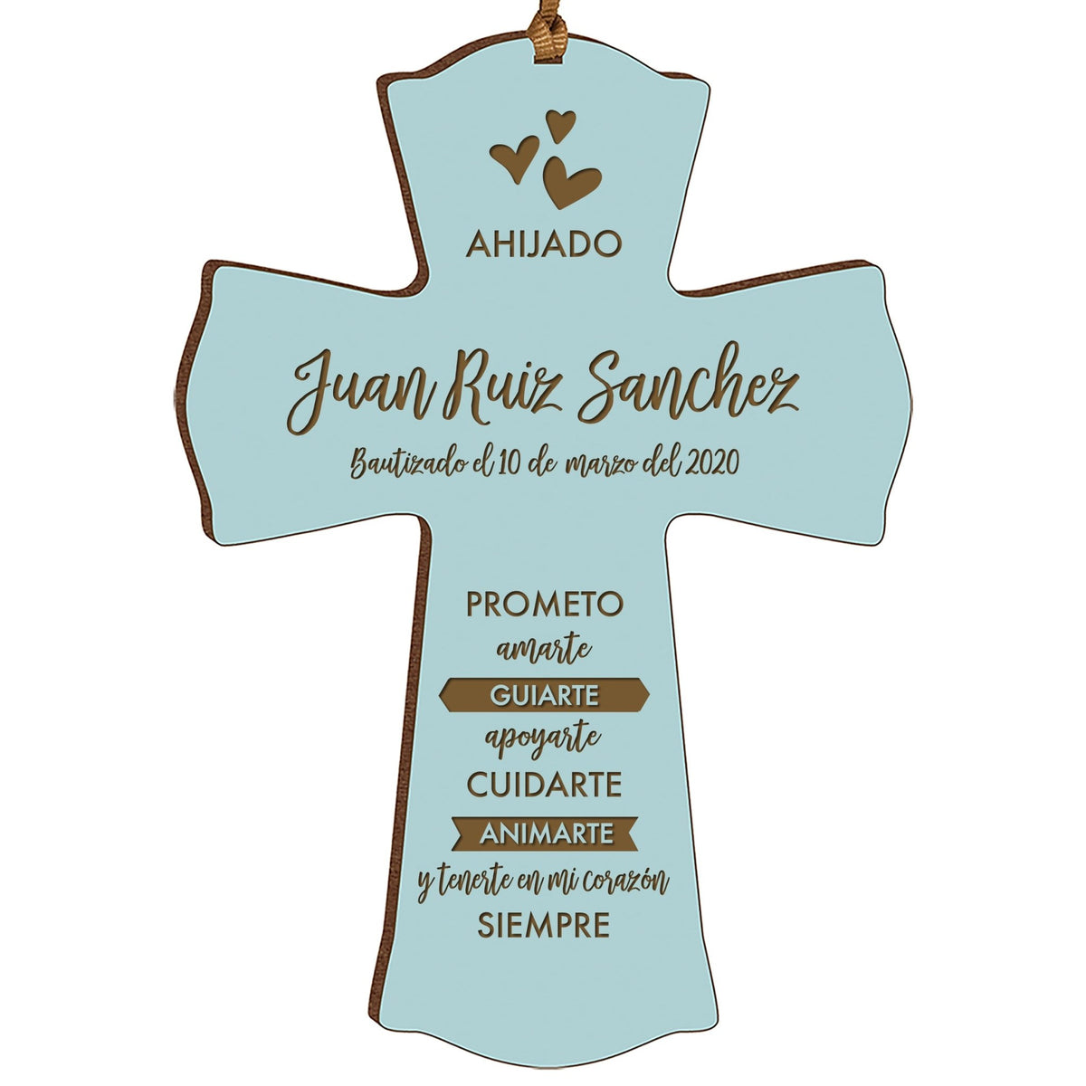 Personalized Baptism Mini Wall Cross Spanish Verse - I Promise To Love You - LifeSong Milestones