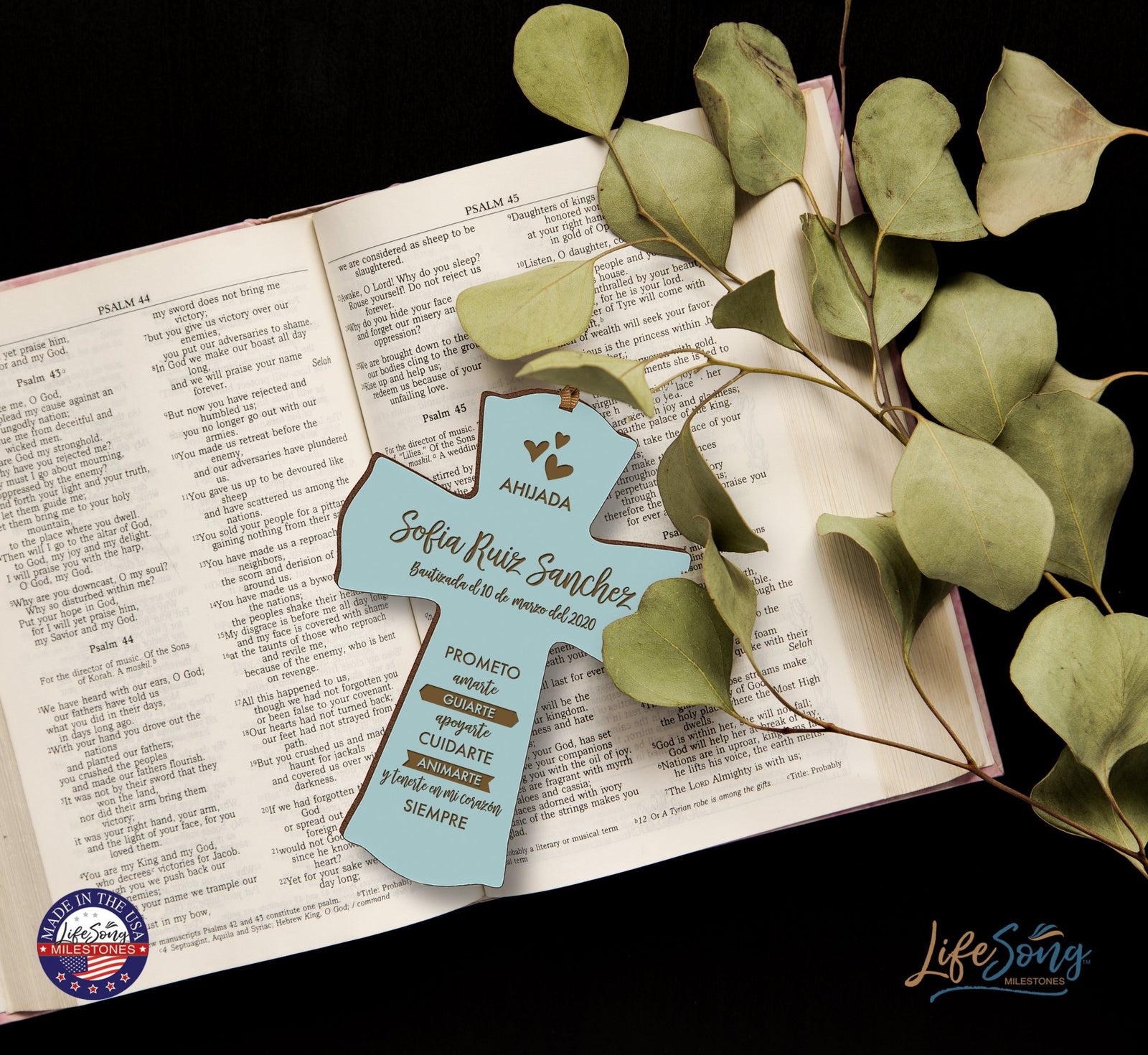 Personalized Baptism Mini Wall Cross Spanish Verse - I Promise To Love You - LifeSong Milestones