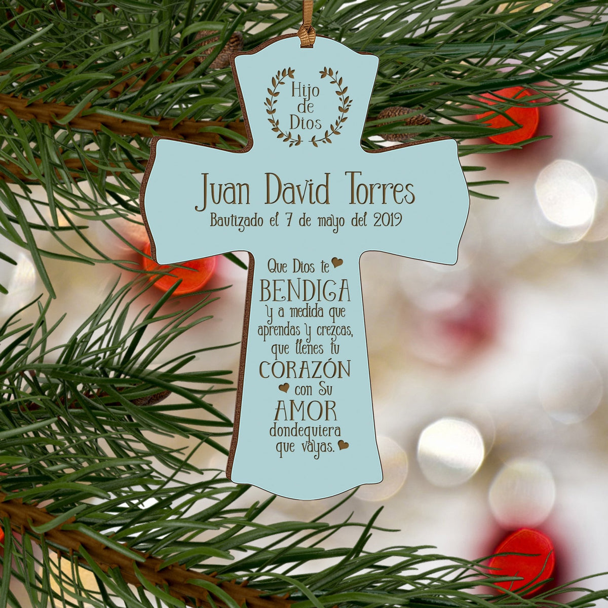 Personalized Baptism Mini Wall Cross Spanish Verse - May God Bless You - LifeSong Milestones