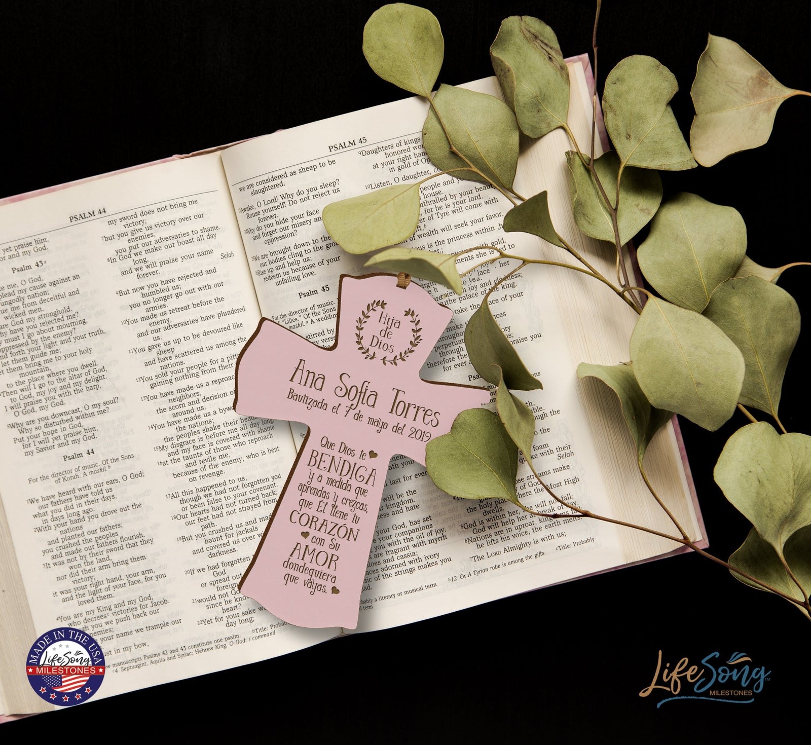 Personalized Baptism Mini Wall Cross Spanish Verse - May God Bless You - LifeSong Milestones