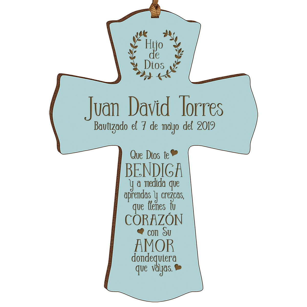 Personalized Baptism Mini Wall Cross Spanish Verse - May God Bless You - LifeSong Milestones