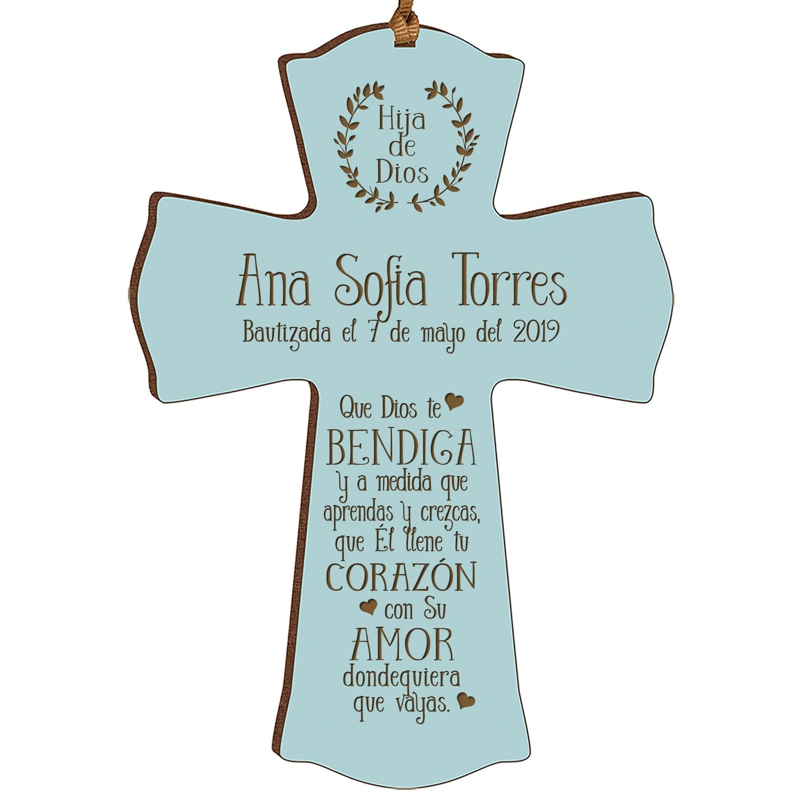 Personalized Baptism Mini Wall Cross Spanish Verse - May God Bless You - LifeSong Milestones