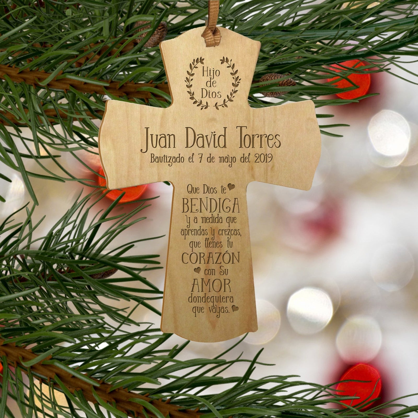 Personalized Baptism Mini Wall Cross Spanish Verse - May God Bless You - LifeSong Milestones