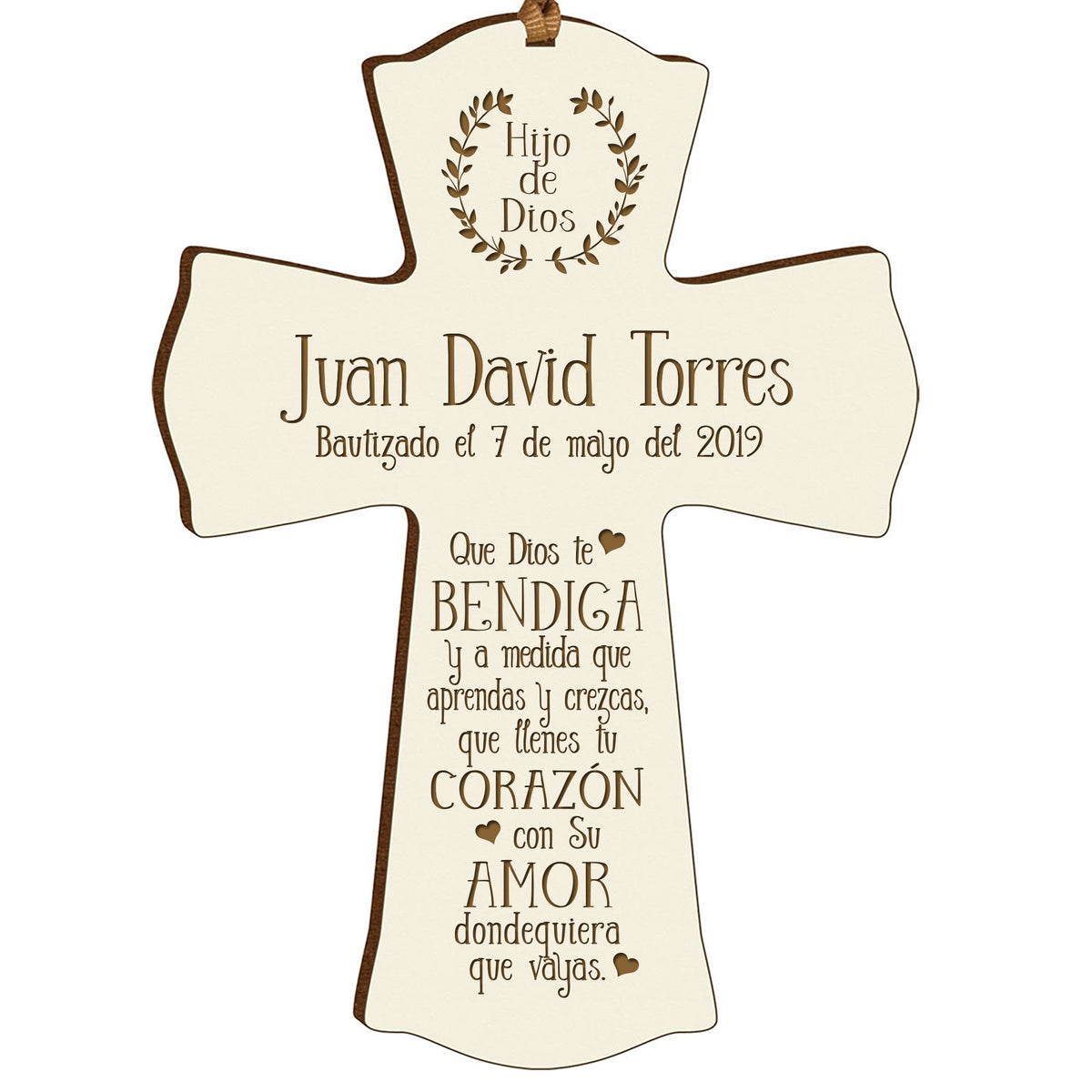 Personalized Baptism Mini Wall Cross Spanish Verse - May God Bless You - LifeSong Milestones
