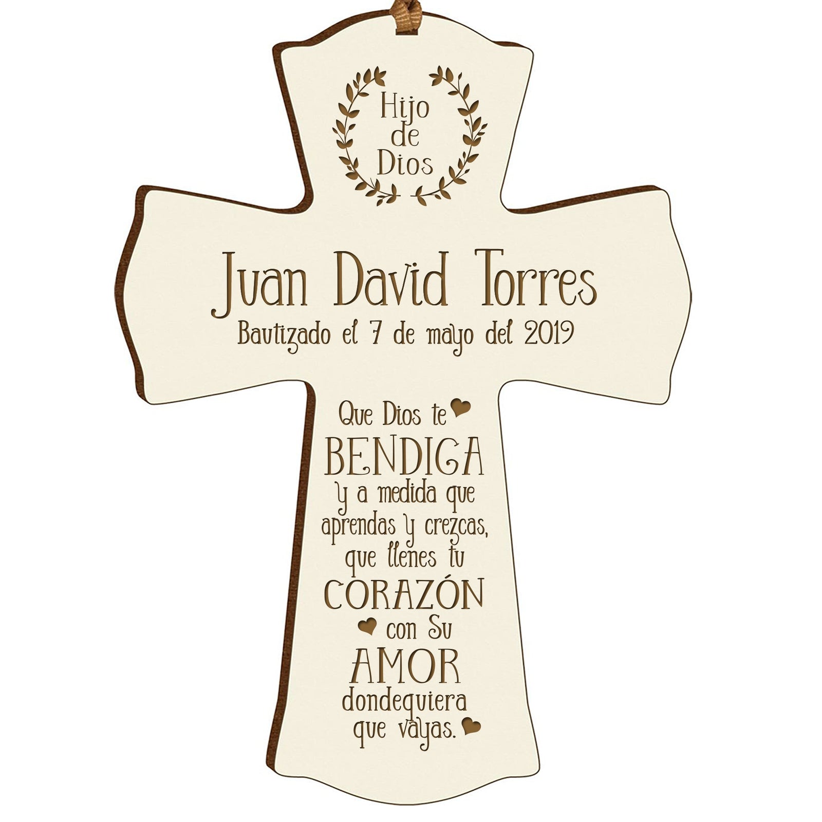 Personalized Baptism Mini Wall Cross Spanish Verse - May God Bless You - LifeSong Milestones