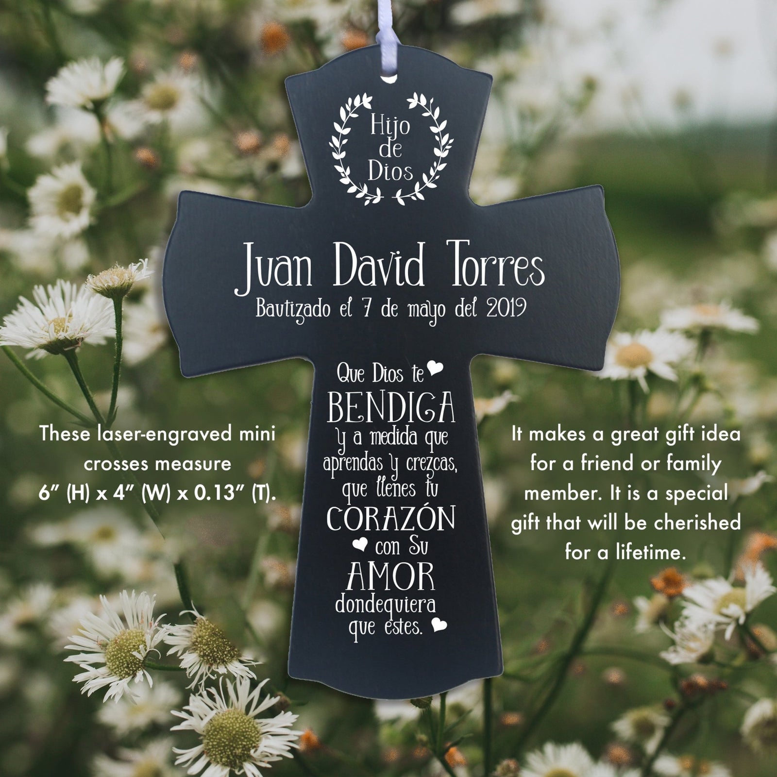 Personalized Baptism Mini Wall Cross Spanish Verse - May God Bless You - LifeSong Milestones