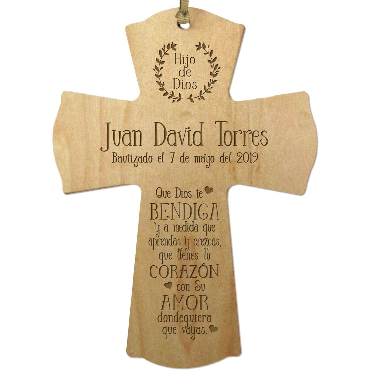 Personalized Baptism Mini Wall Cross Spanish Verse - May God Bless You - LifeSong Milestones