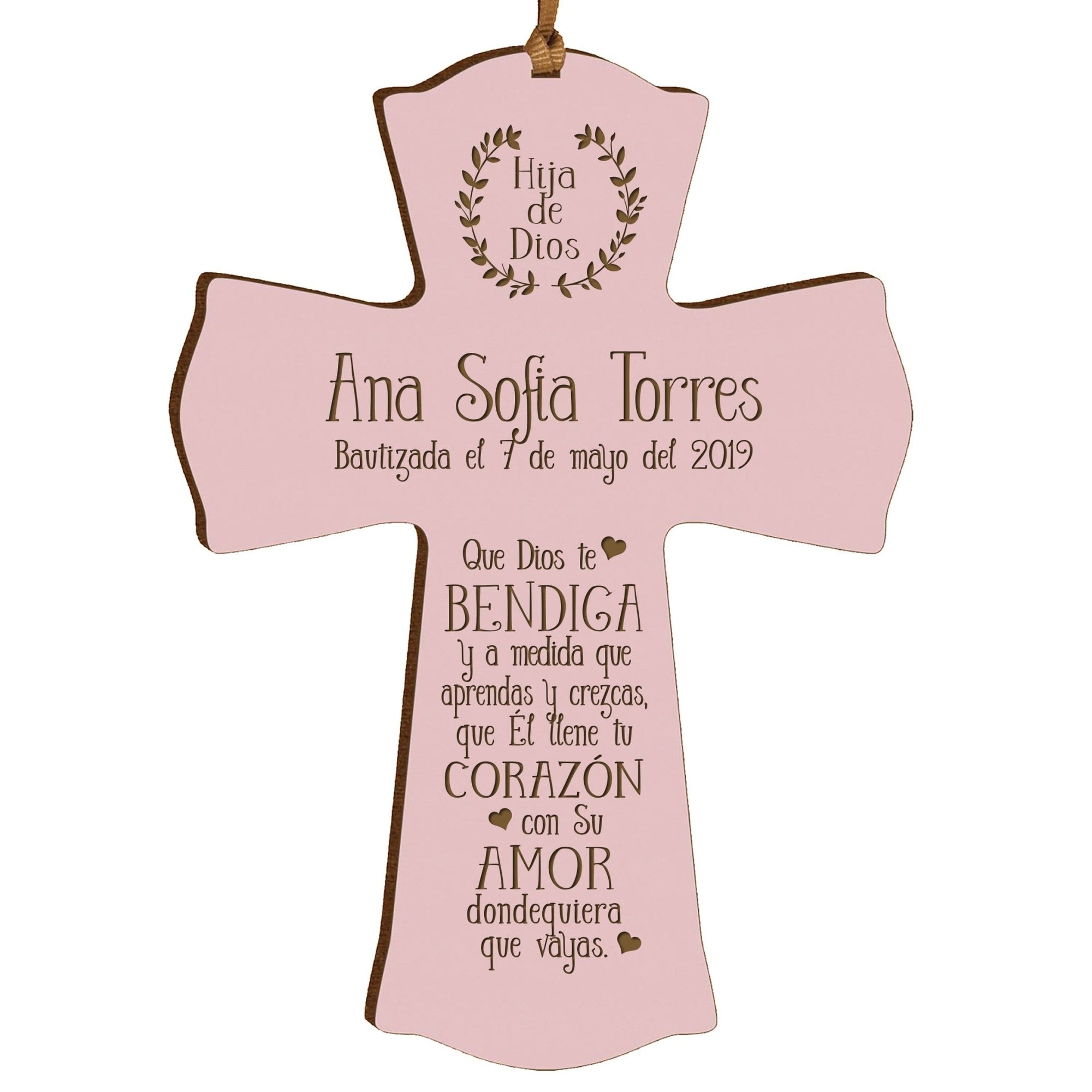 Personalized Baptism Mini Wall Cross Spanish Verse - May God Bless You - LifeSong Milestones