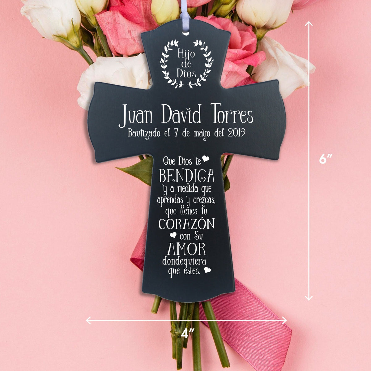 Personalized Baptism Mini Wall Cross Spanish Verse - May God Bless You - LifeSong Milestones