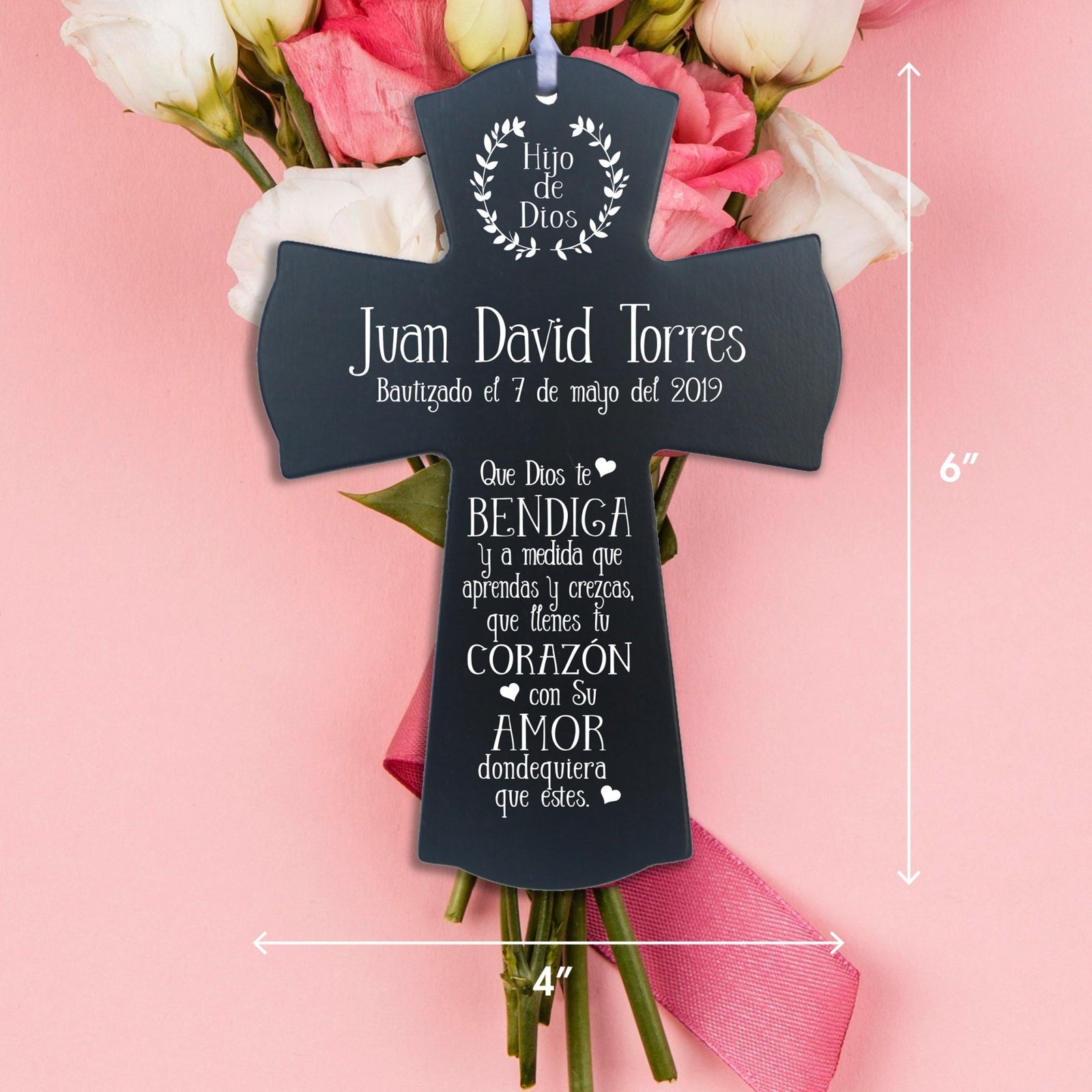 Personalized Baptism Mini Wall Cross Spanish Verse - May God Bless You - LifeSong Milestones