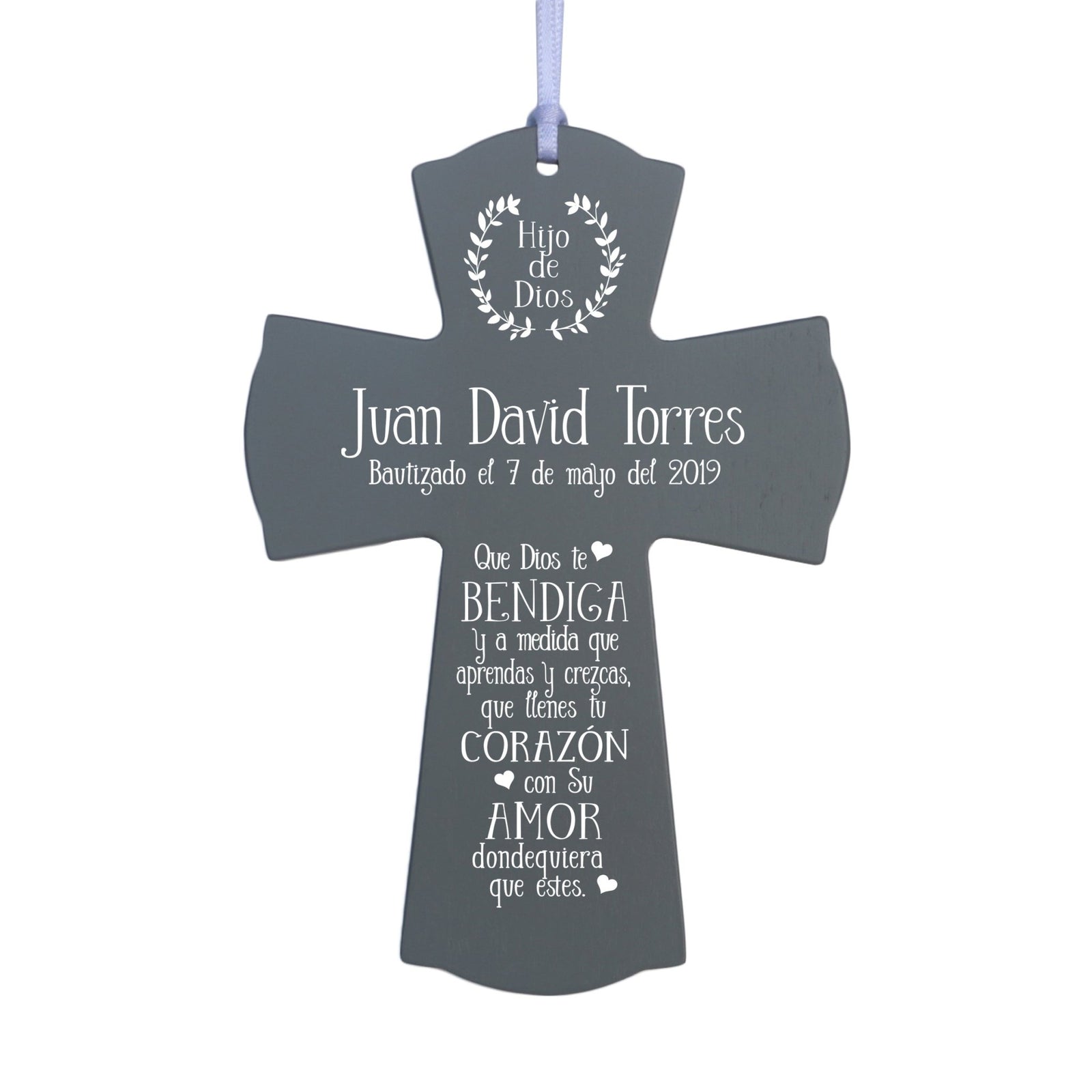 Personalized Baptism Mini Wall Cross Spanish Verse - May God Bless You - LifeSong Milestones