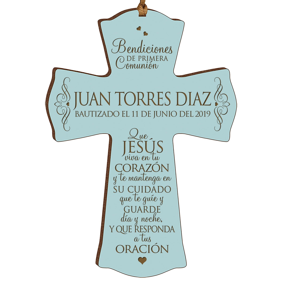 Personalized Baptism Mini Wall Cross Spanish Verse - May Jesus Live - LifeSong Milestones