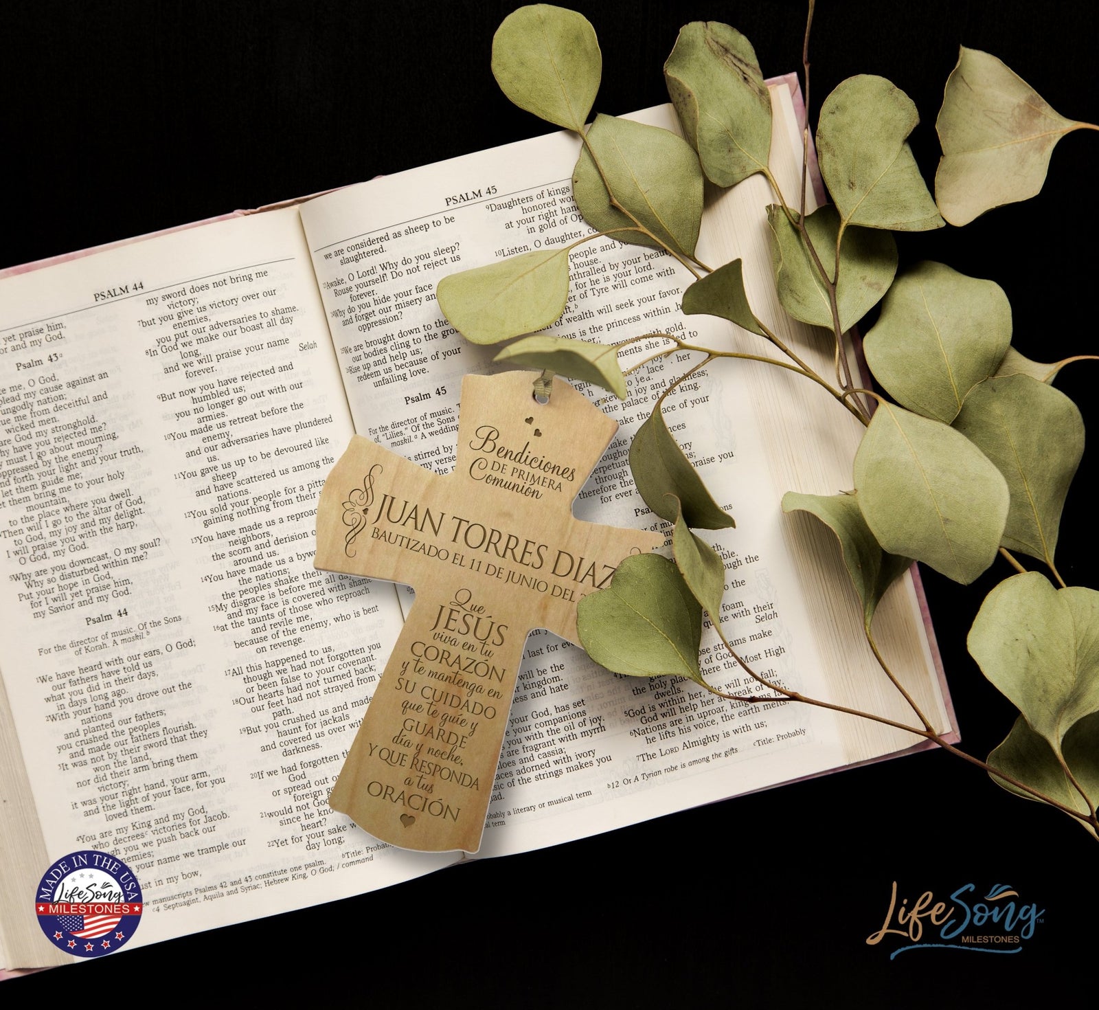 Personalized Baptism Mini Wall Cross Spanish Verse - May Jesus Live - LifeSong Milestones