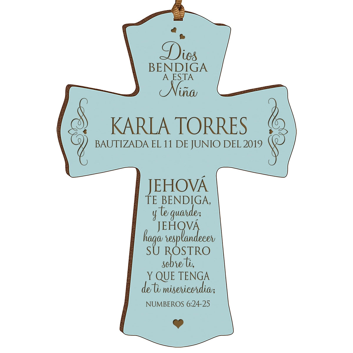 Personalized Baptism Mini Wall Cross Spanish Verse - The Lord Bless You - LifeSong Milestones