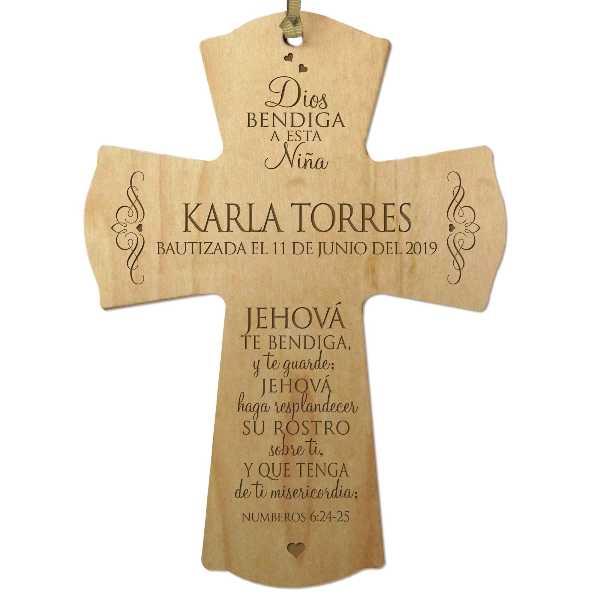 Personalized Baptism Mini Wall Cross Spanish Verse - The Lord Bless You - LifeSong Milestones