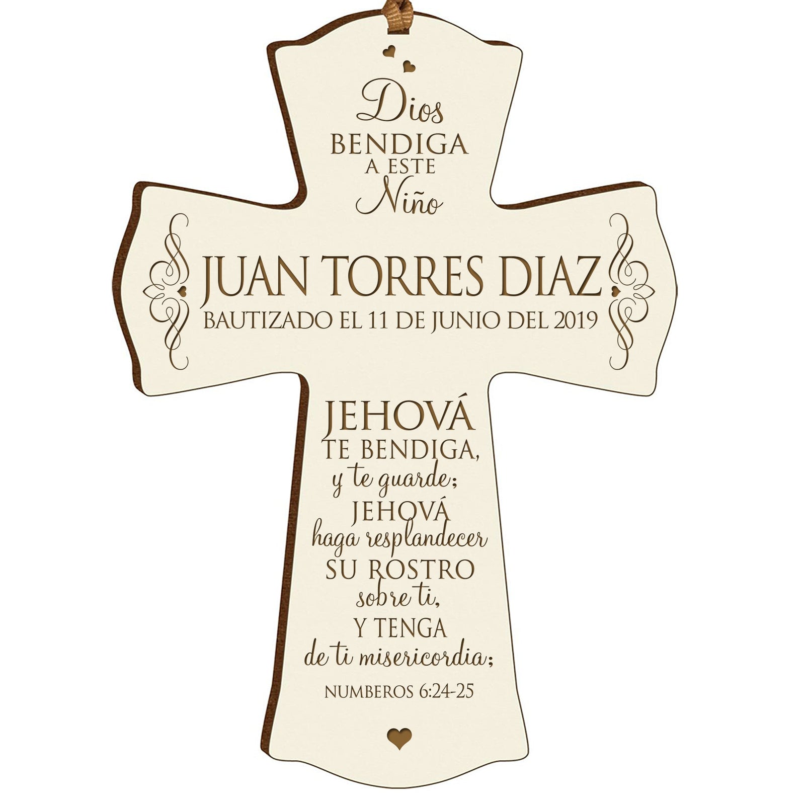 Personalized Baptism Mini Wall Cross Spanish Verse - The Lord Bless You - LifeSong Milestones