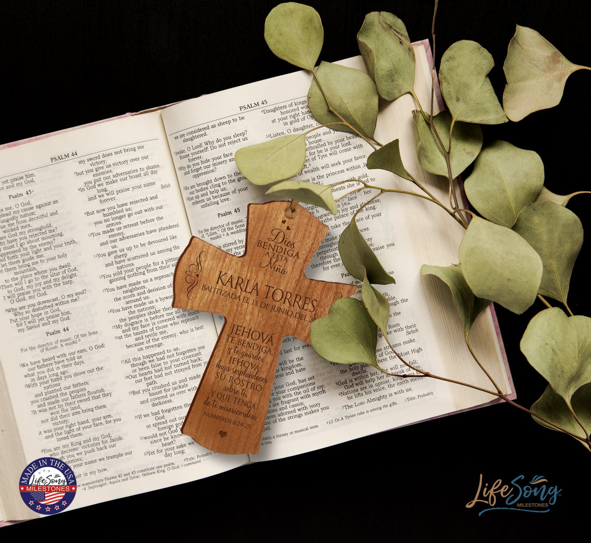 Personalized Baptism Mini Wall Cross Spanish Verse - The Lord Bless You - LifeSong Milestones