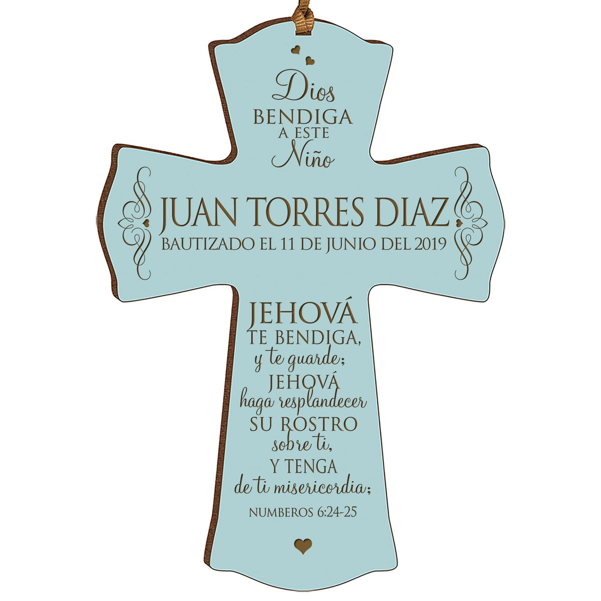 Personalized Baptism Mini Wall Cross Spanish Verse - The Lord Bless You - LifeSong Milestones