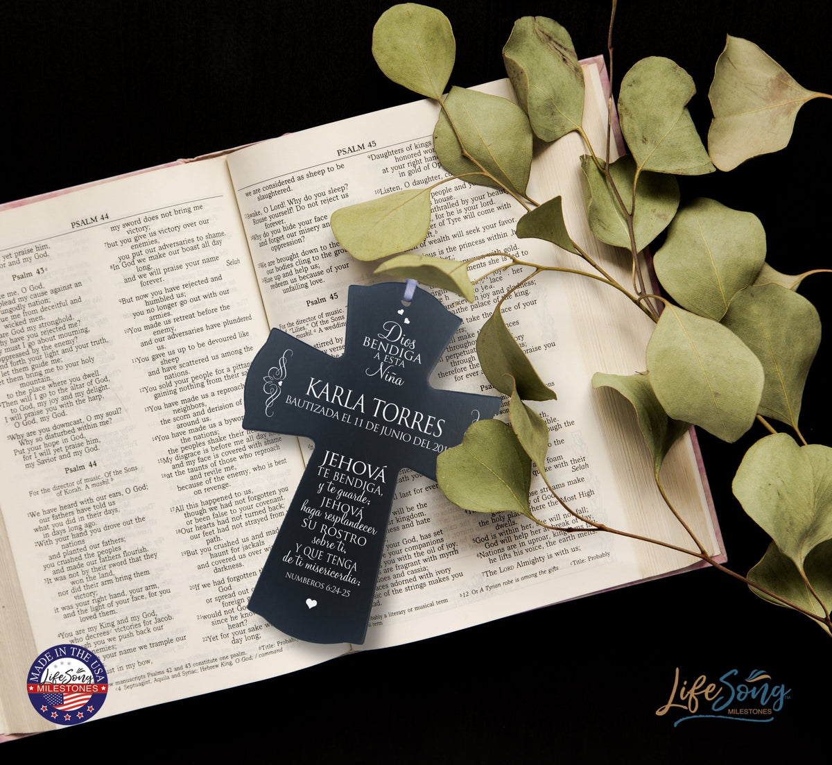 Personalized Baptism Mini Wall Cross Spanish Verse - The Lord Bless You - LifeSong Milestones