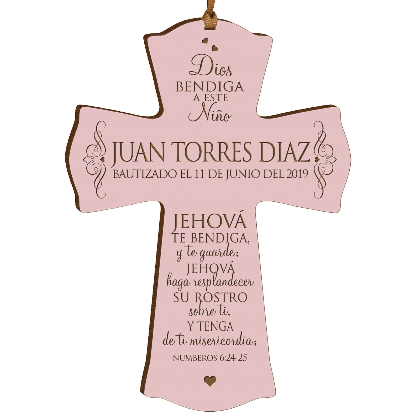 Personalized Baptism Mini Wall Cross Spanish Verse - The Lord Bless You - LifeSong Milestones