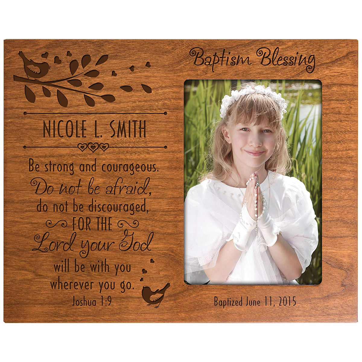 Personalized Baptism Photo Frame Gift &quot;Be Strong and Courageous&quot; - LifeSong Milestones