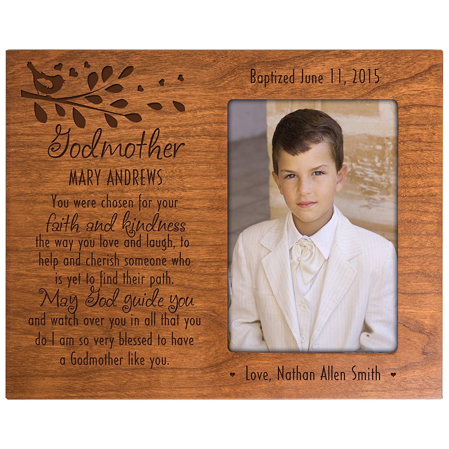 Personalized Baptism Photo Frame Gift "Godmother" - LifeSong Milestones