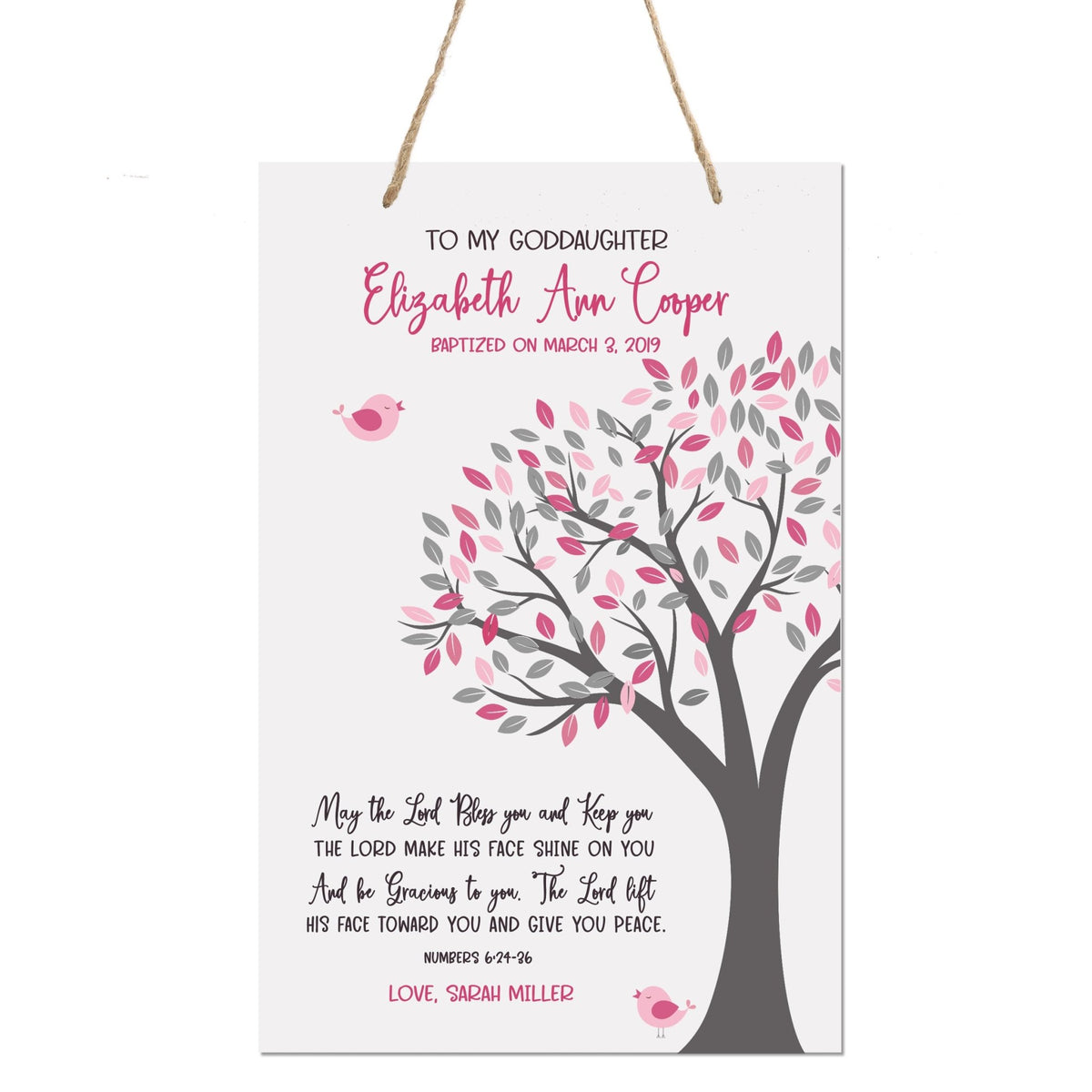 Personalized Baptism Rope Hanging Sign For Goddaughter - May The Lord - LifeSong Milestones