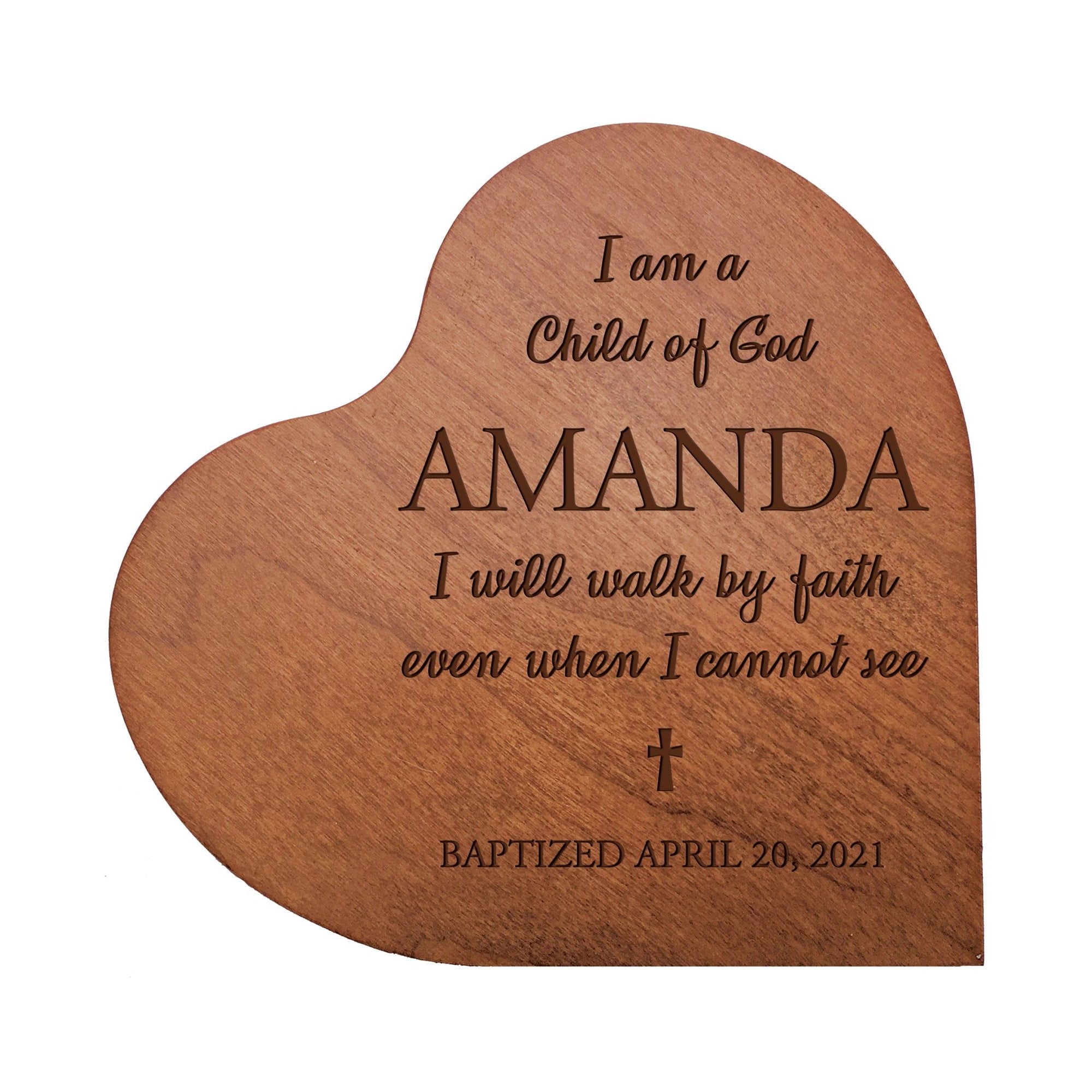 Personalized Baptism Solid Wood Heart Decoration With Inspirational Verse Keepsake Gift 5x5.25 - I Am A Child - LifeSong Milestones