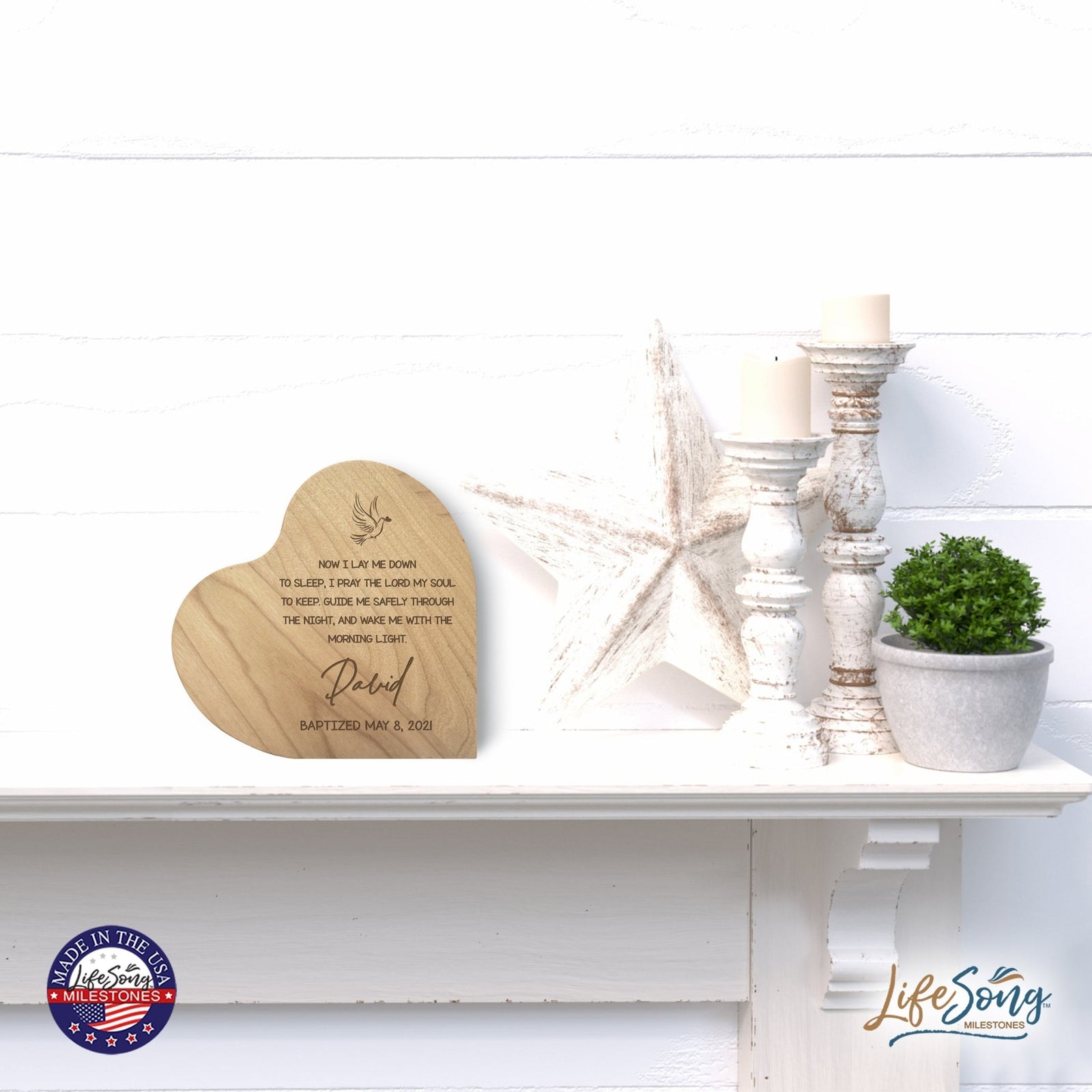 Baptismal Heart Shaped Shelf Décor Signs Gift for Godchild