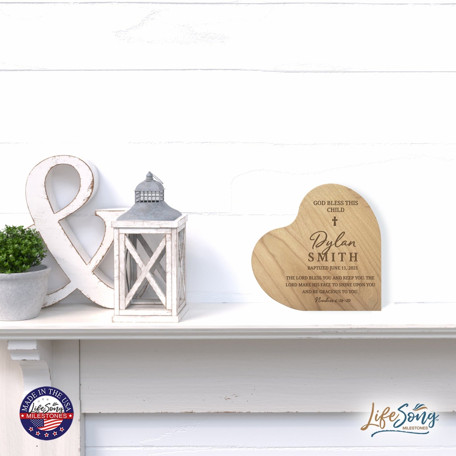 Baptismal Heart Shaped Shelf Décor Signs Gift for Godchild