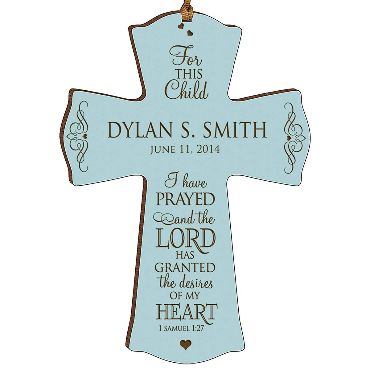 Personalized Baptism Wall Cross for Christening - 1 Samuel 1:27 - LifeSong Milestones