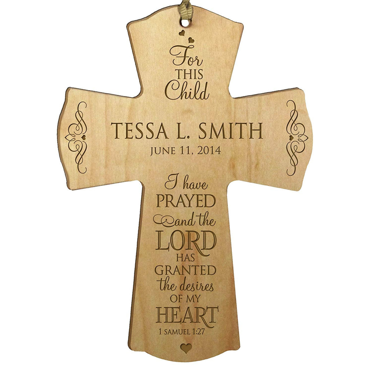 Personalized Baptism Wall Cross for Christening - 1 Samuel 1:27 - LifeSong Milestones