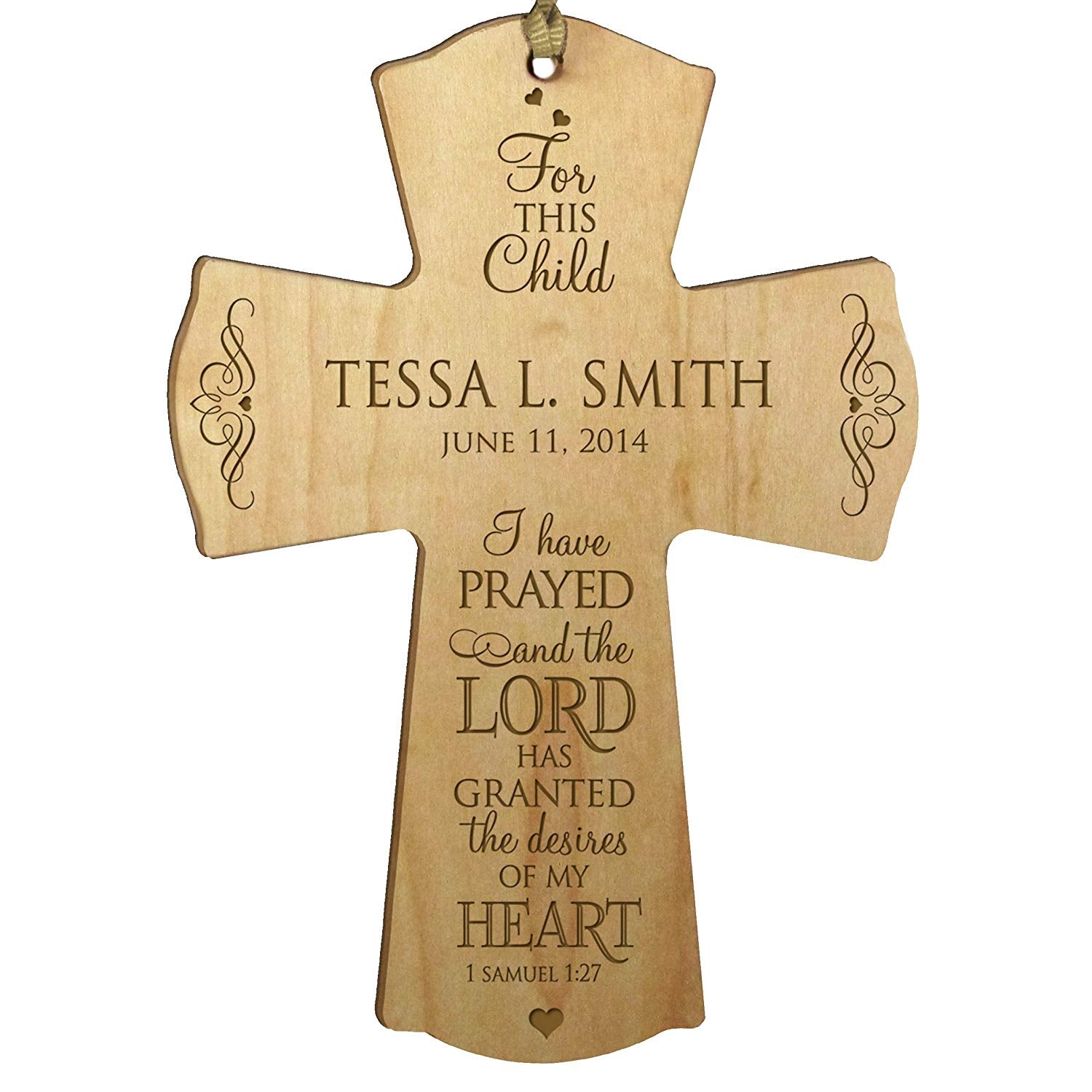 Personalized Baptism Wall Cross for Christening - 1 Samuel 1:27 - LifeSong Milestones
