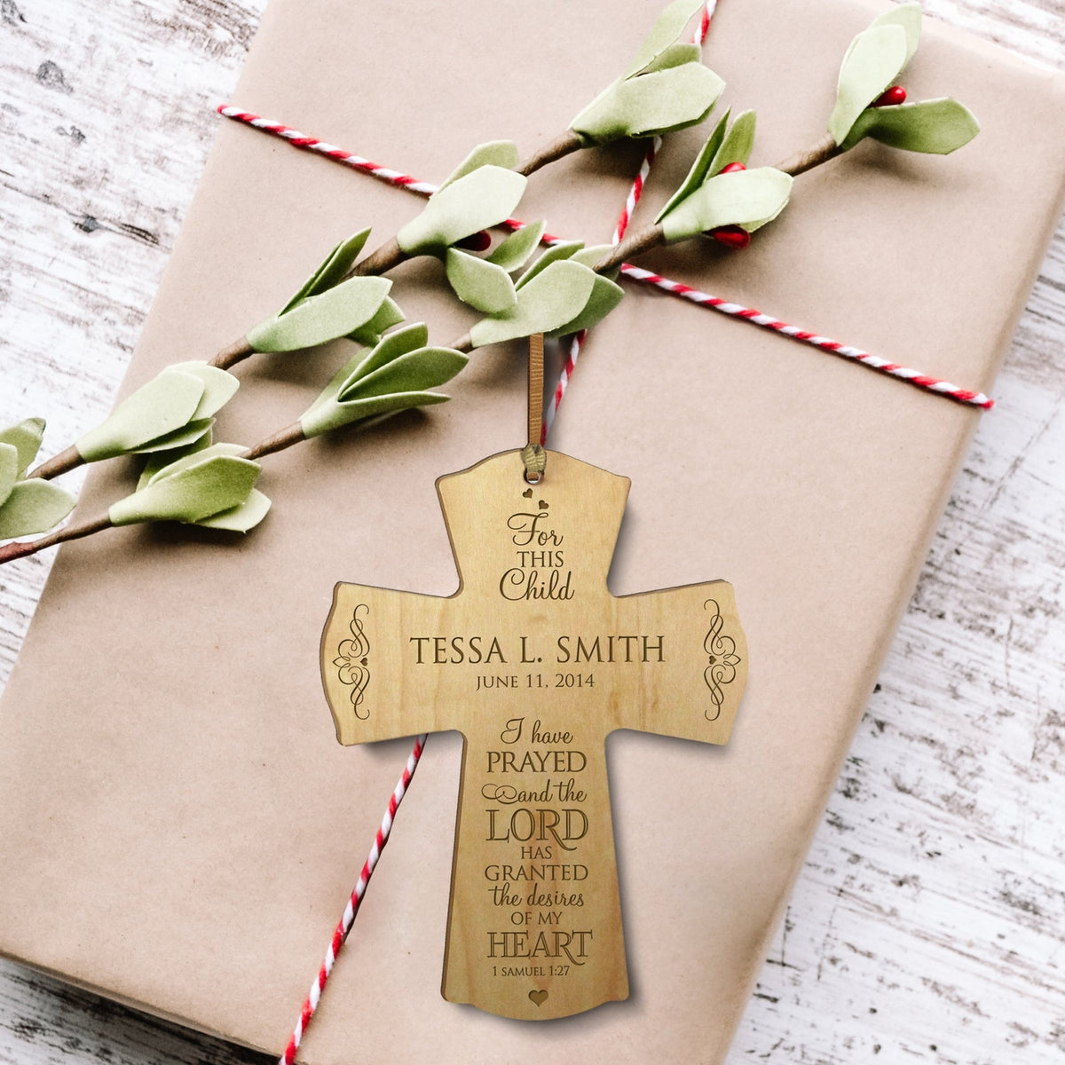 Personalized Baptism Wall Cross for Christening - 1 Samuel 1:27 - LifeSong Milestones