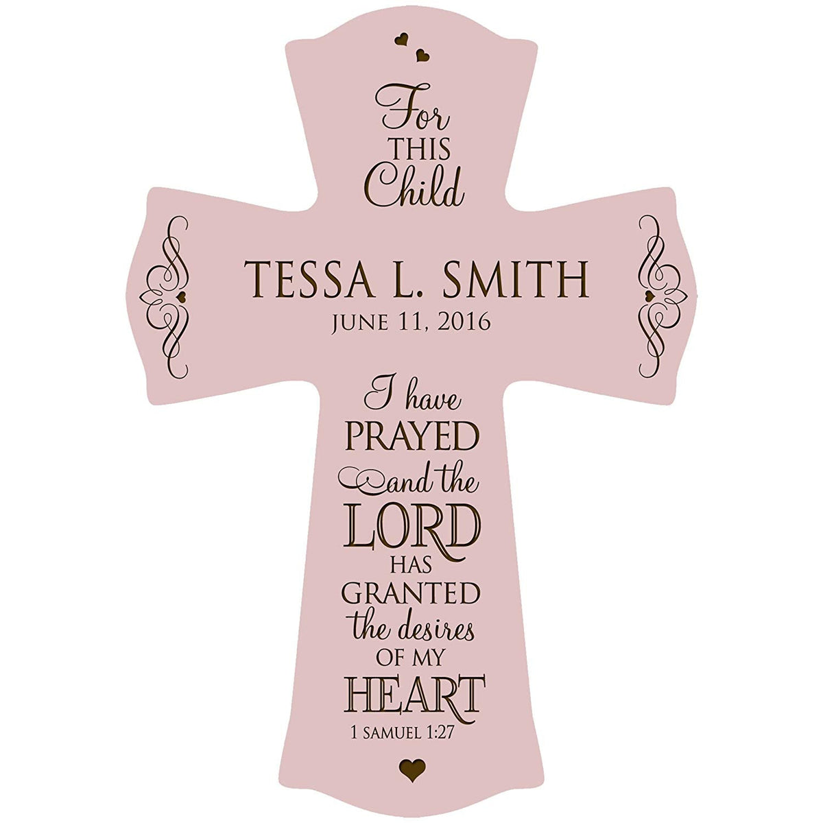 Personalized Baptism Wall Cross for Christening - 1 Samuel 1:27 - LifeSong Milestones
