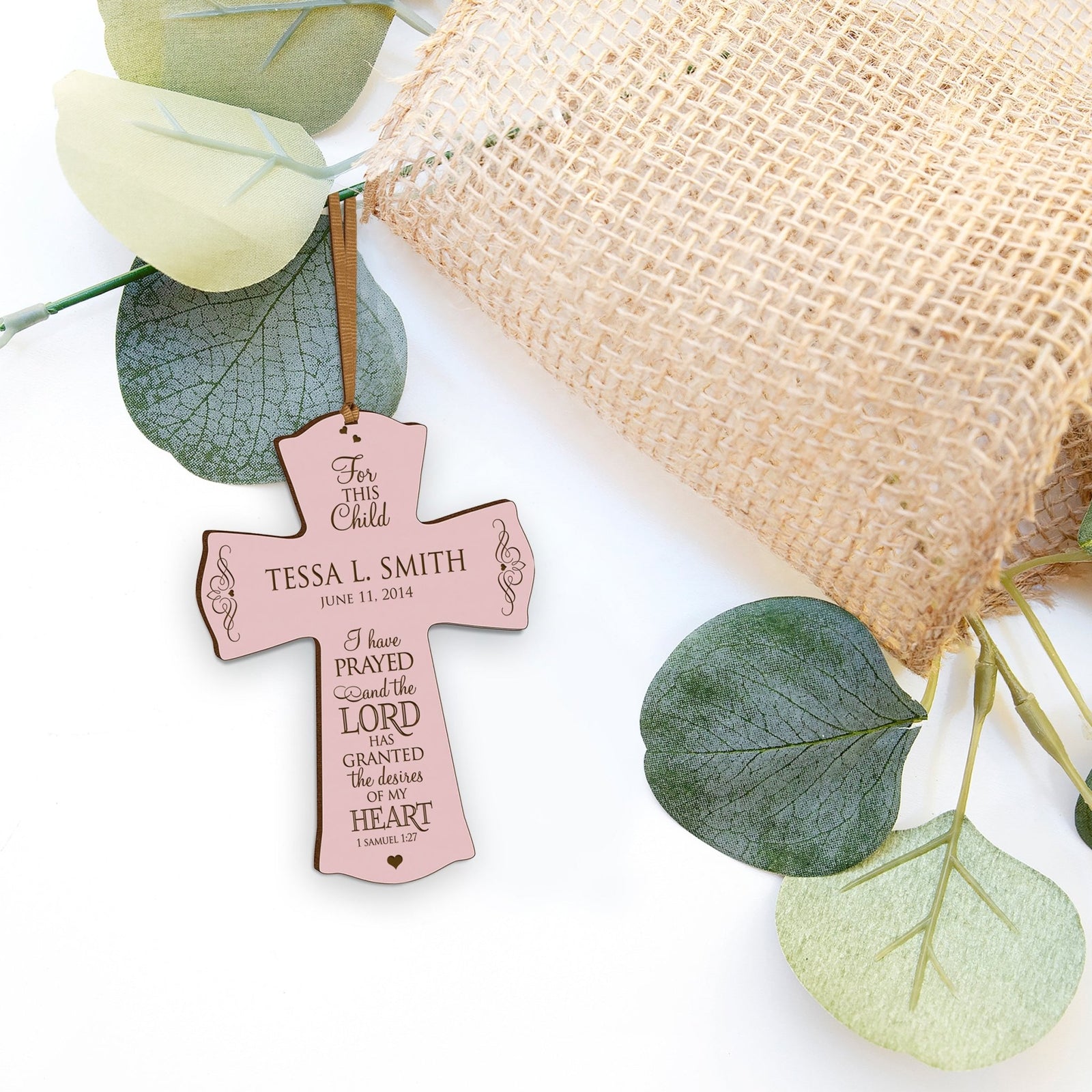 Personalized Baptism Wall Cross for Christening - 1 Samuel 1:27 - LifeSong Milestones