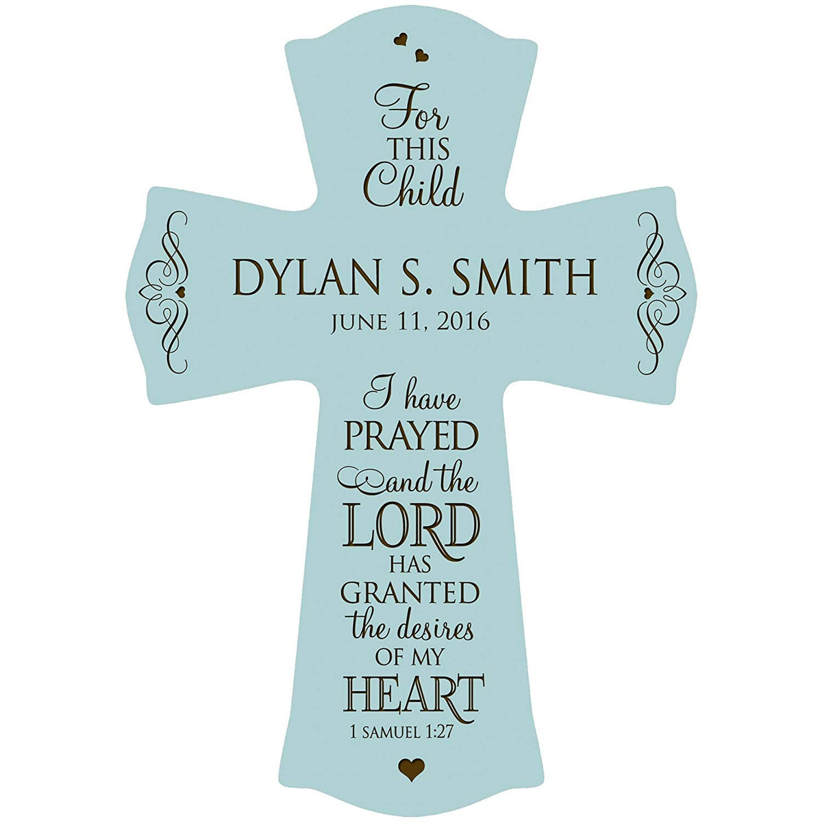 Personalized Baptism Wall Cross for Christening - 1 Samuel 1:27 - LifeSong Milestones