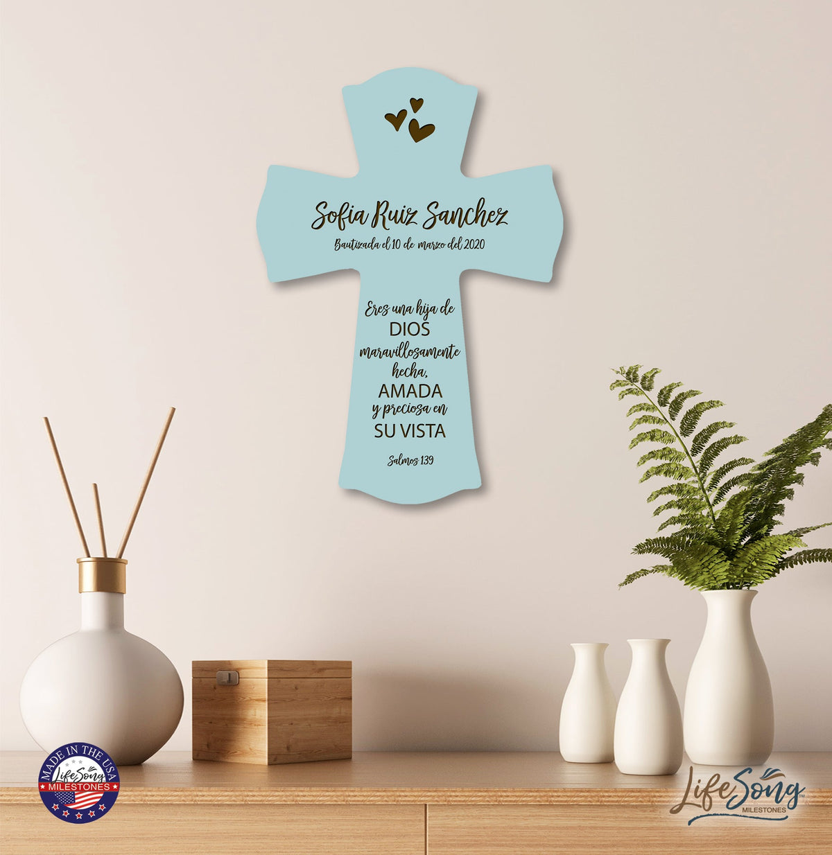 Personalized Baptism Wall Cross Spanish Verse - Child Of God 8”x11.5” - LifeSong Milestones