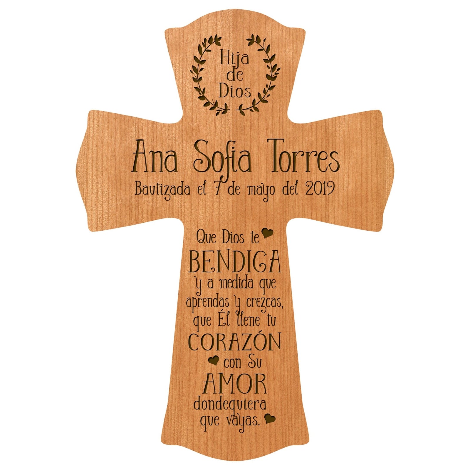 Personalized Baptism Wall Cross Spanish Verse - May God Bless You 8”x11.5” - LifeSong Milestones