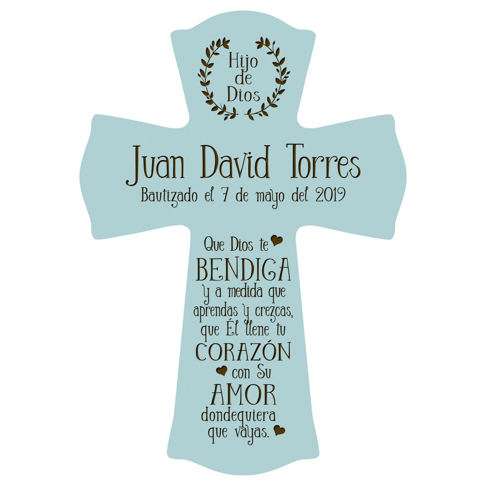 Personalized Baptism Wall Cross Spanish Verse - May God Bless You 8”x11.5” - LifeSong Milestones