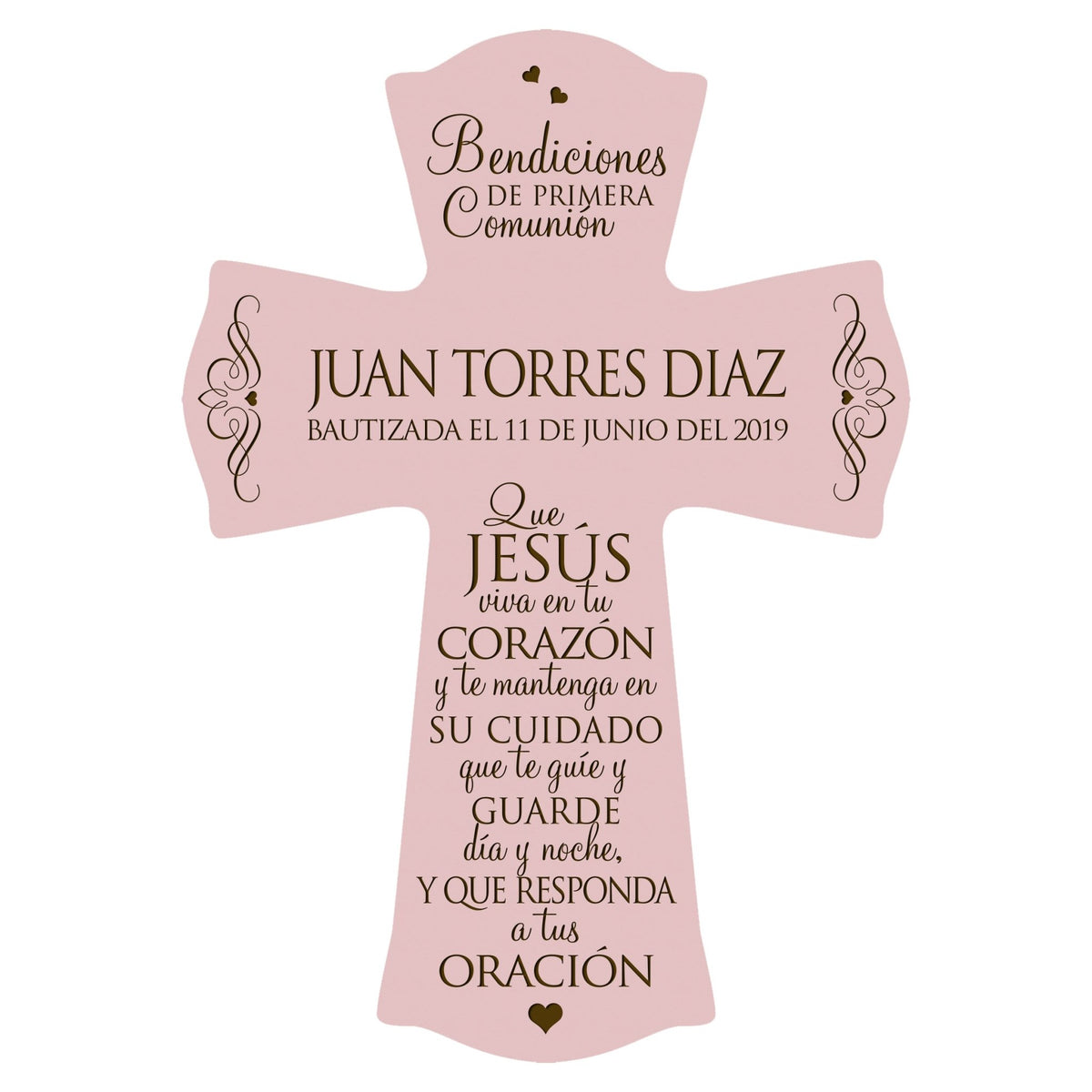 Personalized Baptism Wall Cross Spanish Verse - May Jesus Live Within 8”x11.5” - LifeSong Milestones