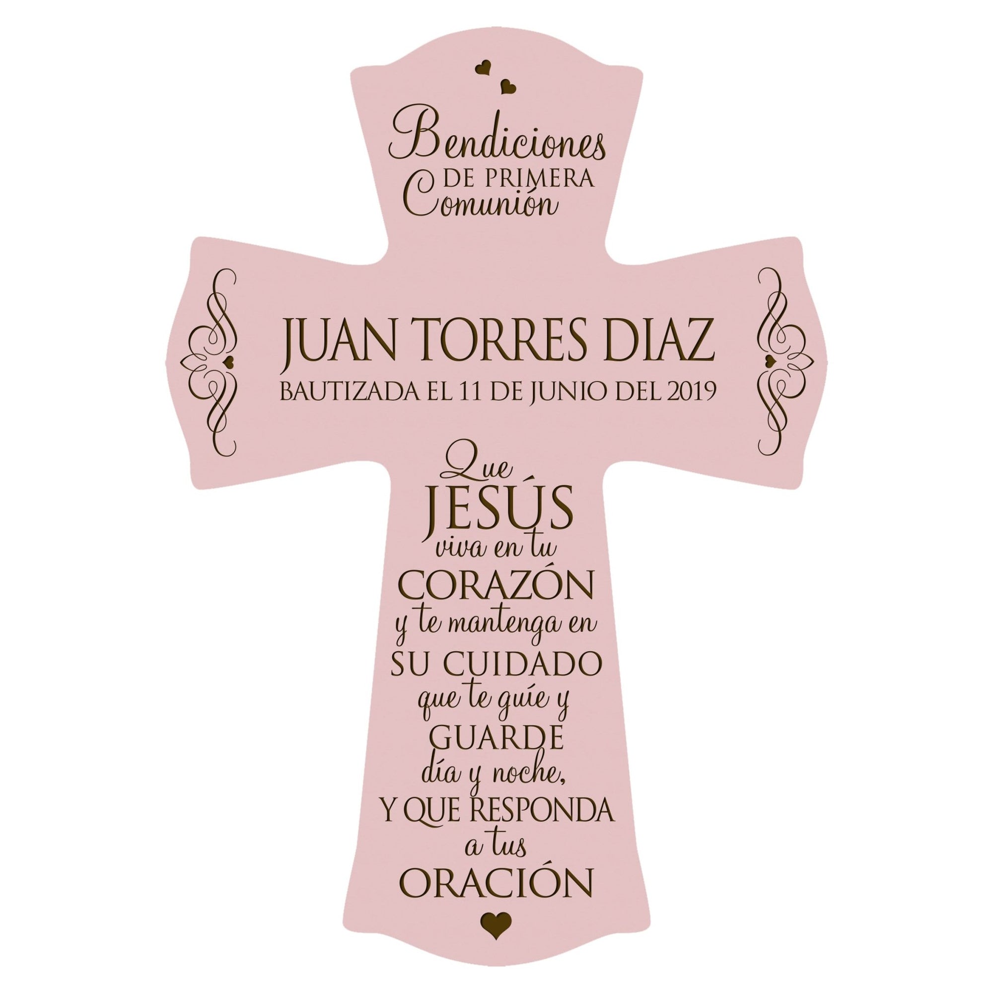 Personalized Baptism Wall Cross Spanish Verse - May Jesus Live Within 8”x11.5” - LifeSong Milestones