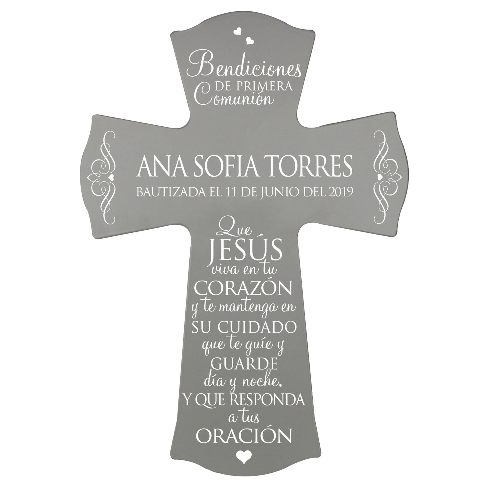 Personalized Baptism Wall Cross Spanish Verse - May Jesus Live Within 8”x11.5” - LifeSong Milestones