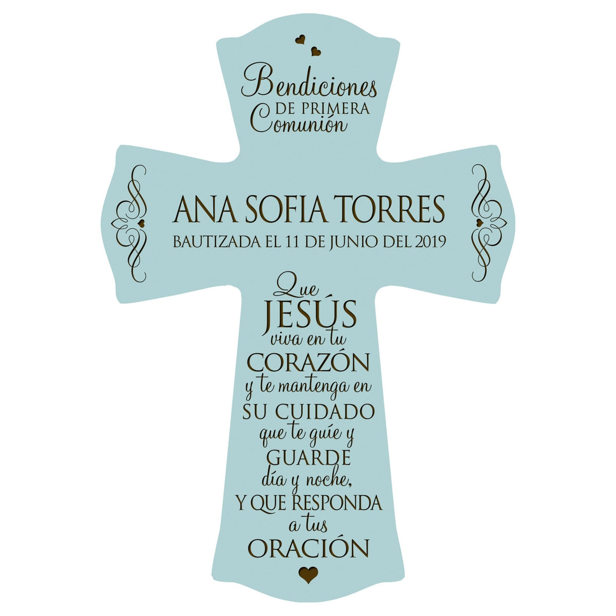 Personalized Baptism Wall Cross Spanish Verse - May Jesus Live Within 8”x11.5” - LifeSong Milestones