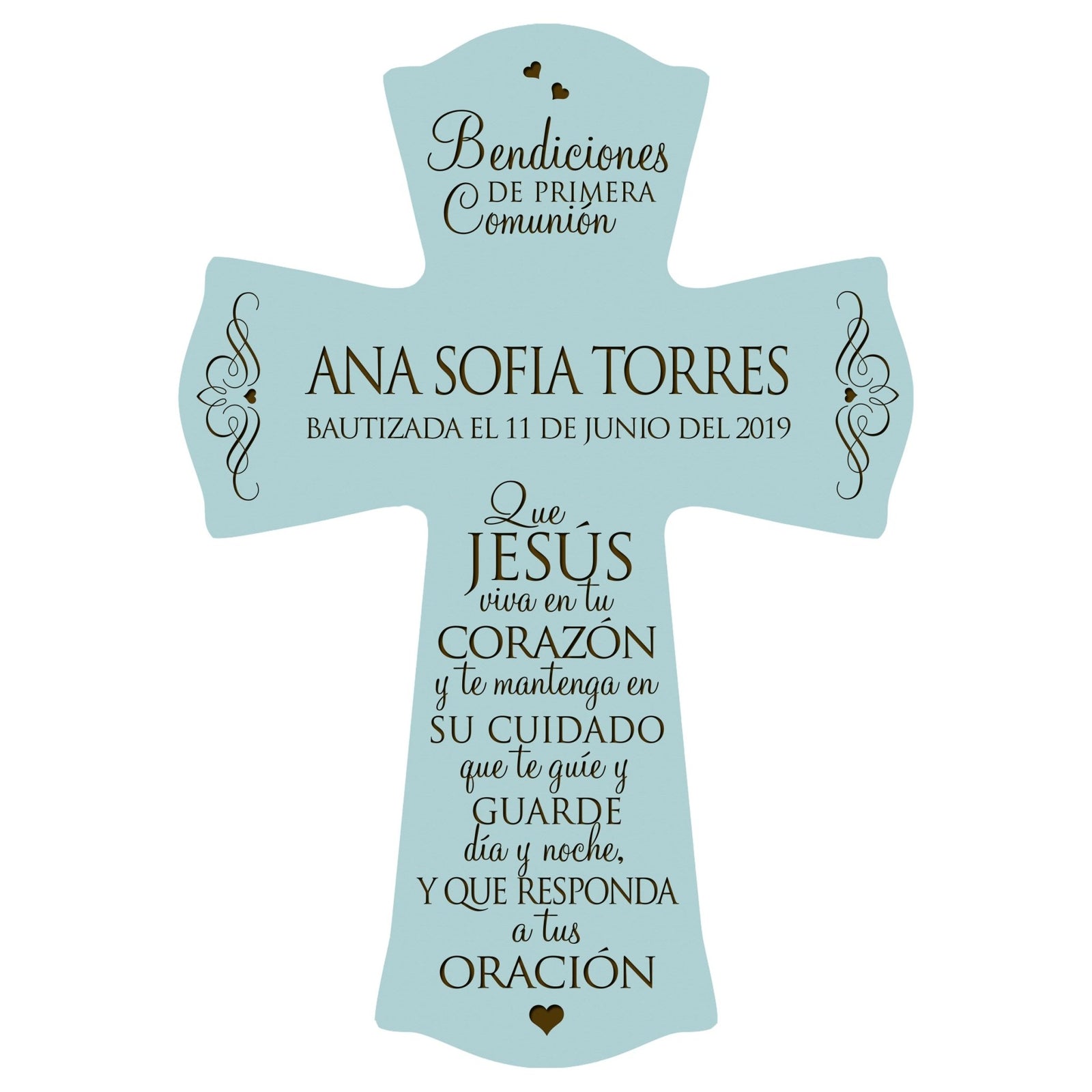 Personalized Baptism Wall Cross Spanish Verse - May Jesus Live Within 8”x11.5” - LifeSong Milestones