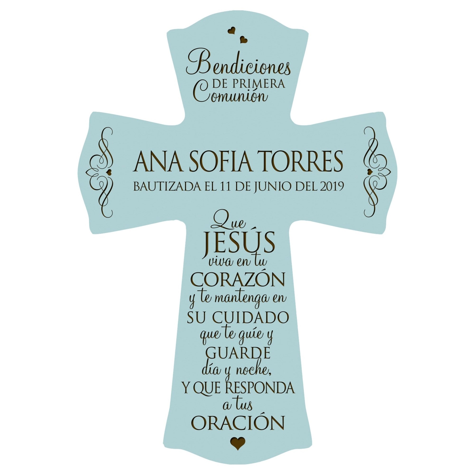 Personalized Baptism Wall Cross Spanish Verse - May Jesus Live Within 8”x11.5” - LifeSong Milestones