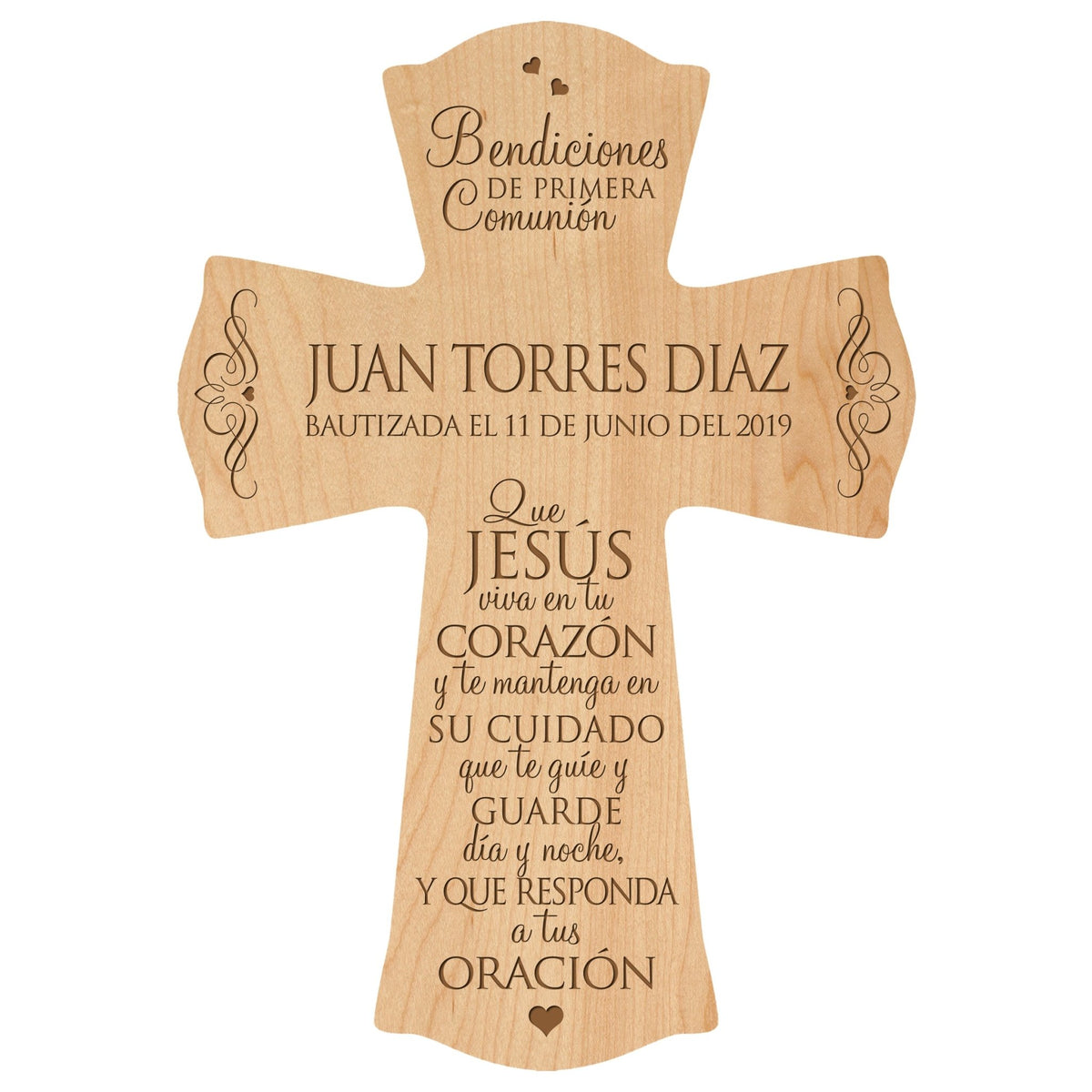 Personalized Baptism Wall Cross Spanish Verse - May Jesus Live Within 8”x11.5” - LifeSong Milestones