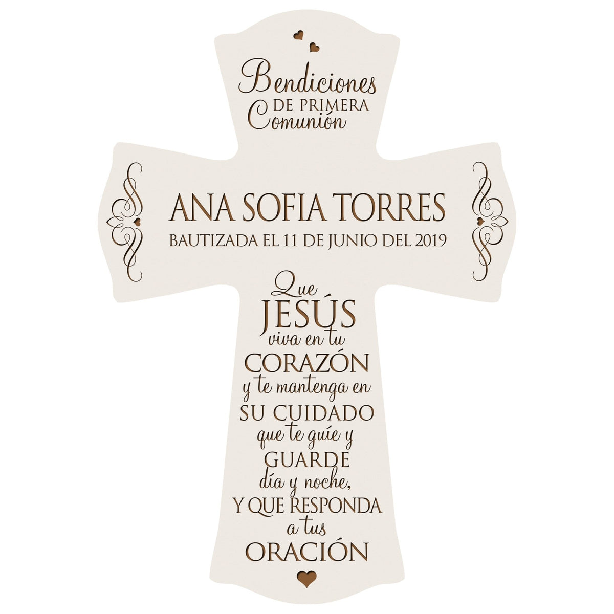 Personalized Baptism Wall Cross Spanish Verse - May Jesus Live Within 8”x11.5” - LifeSong Milestones