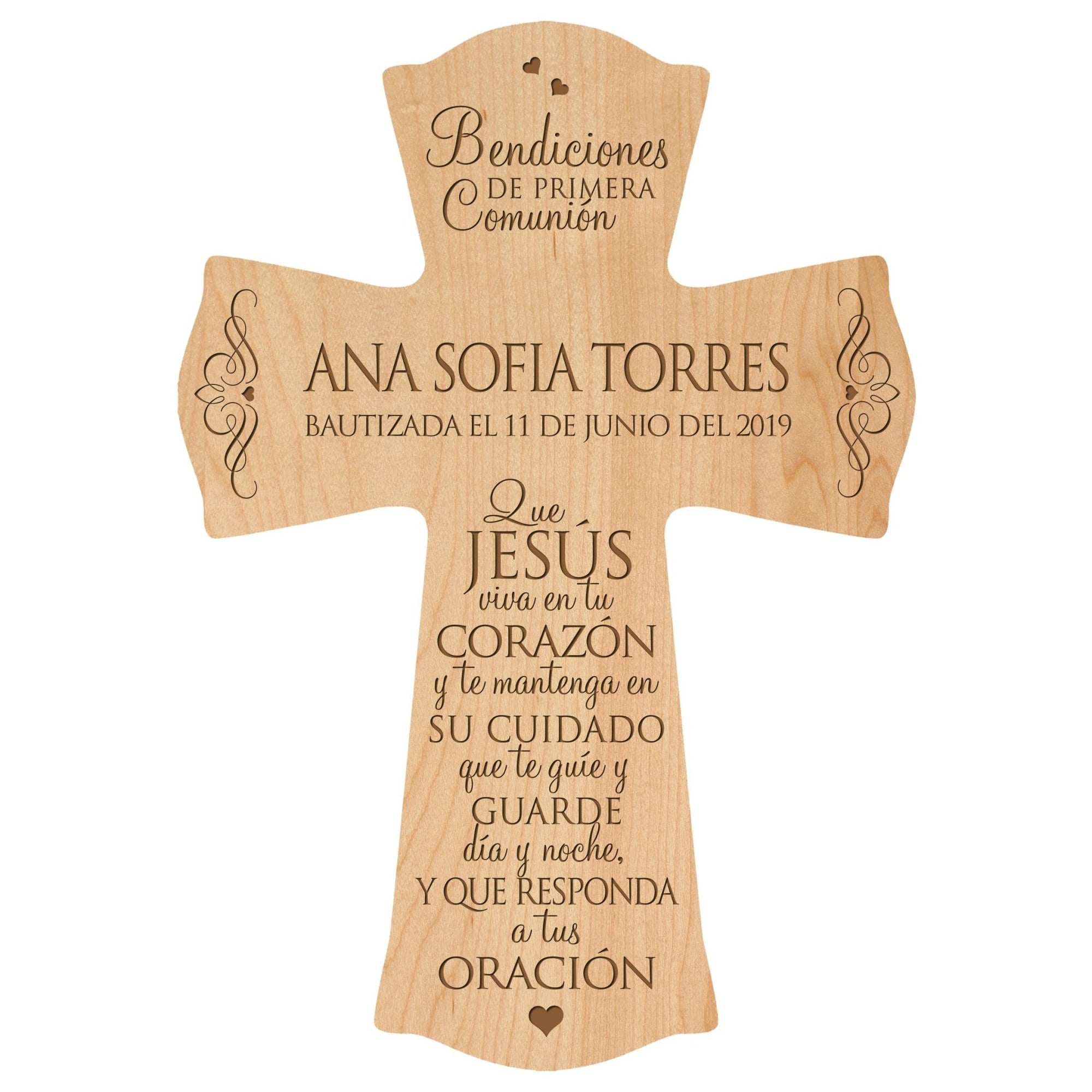 Personalized Baptism Wall Cross Spanish Verse - May Jesus Live Within 8”x11.5” - LifeSong Milestones